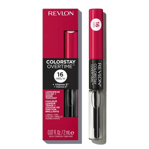 Miniatura 11 de Revlon - Lápiz labial líquido Overtime con brillo de labios transparente, maquillaje facial ColorStay, doble extremo con vitamina E en ciruela/baya