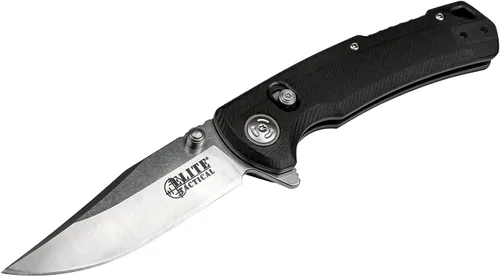 Miniatura 5 de Elite Tactical - Cuchillo plegable manual con D.L.M. - Chaser - Hoja de punta de clip con acabado satinado, acero D2, pivote de rodamiento de bolas