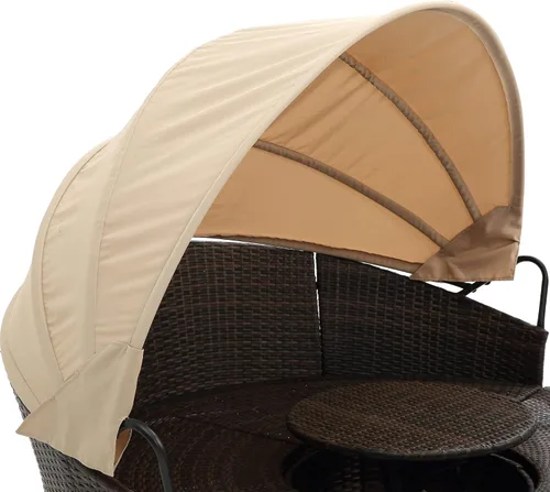 Miniatura 5 de Sofá cama redondo de ratán al aire libre con toldo retráctil y mesa de centro elevadora, muebles de patio, juego de sofá para piscina Garde
