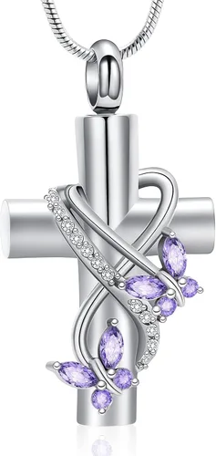 Miniatura 22 de Imrsanl Collar de urna de cruz de mariposa para cenizas, hombres y mujeres, joyería de cremación, colgante de cenizas para cenizas conmemorativas
