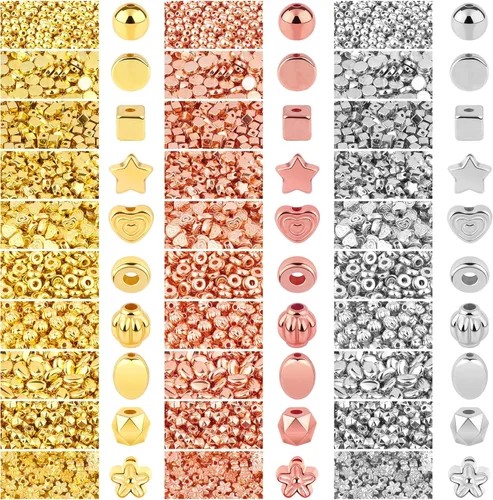 Miniatura 7 de 1500 Piezas 10 Estilos Cuentas Espaciadoras Doradas Surtidas para Hacer Joyas Cuentas Sueltas para Pulsera Collar Pendientes Manualidades DIY Dorado