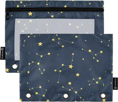 Miniatura 7 de Gredecor Estuche para lápices con 3 anillos con purpurina azul y rosa con cremallera, 2 unidades, organizador transparente para carpeta escolar