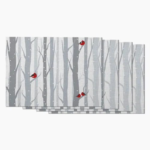 Miniatura 10 de Moslion Juego de 4 manteles individuales de cinco búhos sentados en las ramas de pájaros, diseño de animales divertidos y hojas verdes, manteles