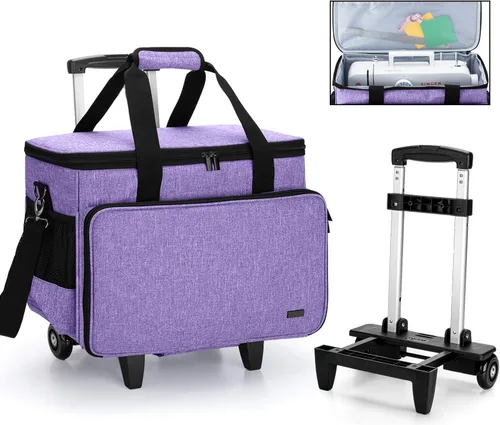 Yarwo Funda de transporte mejorada para máquina de coser con ruedas, bolsa de mano desmontable con tabla inferior extraíble y pata de remolque Morado
