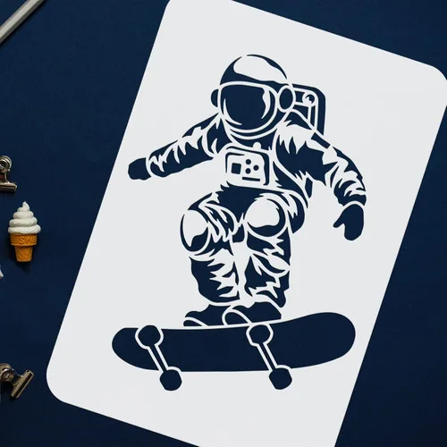 Miniatura 3 de FINGERINSPIRE Plantilla de pintura de astronauta en monopatín de 8.3 x 11.7 pulgadas, plantilla de dibujo de astronauta en monopatín, plantilla