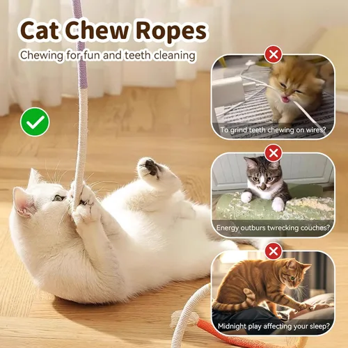 Miniatura 2 de Juguetes para gatos de interior, cuerdas para masticar 3 piezas y palo de vid plateada, 1 pieza con fruta de la agalla, hierba gatera recargable