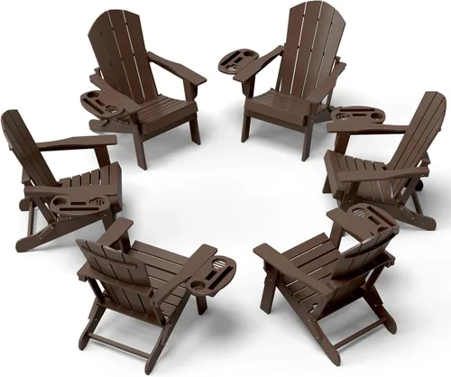 Miniatura 24 de NAVINE Juego de 2 sillas Adirondack plegables de polietileno de alta densidad con portavasos multifuncional, resistente a la intemperie, para Blanco