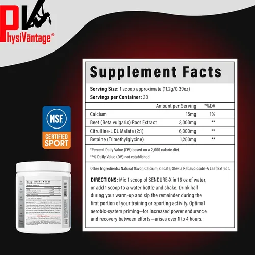 Miniatura 3 de Sendure-X Remolacha + Citrulina en polvo – Preentrenamiento sin cafeína – Aumenta el flujo sanguíneo, energía, VO2 máximo, resistencia, recuperación