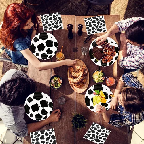 Miniatura 6 de Juego de 80 platos y servilletas de vaca con estampado de vaca, platos y servilletas de 7 pulgadas, servilletas para decoración de cumpleaños