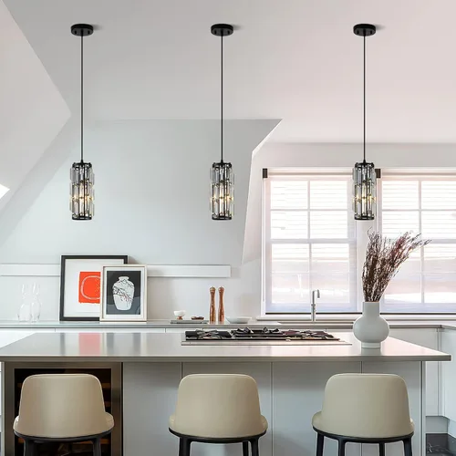 Miniatura 7 de Lámpara colgante negra moderna, mini lámpara colgante de cristal, lámpara colgante ajustable para cocina, comedor, dormitorio (paquete de 2 unidades)