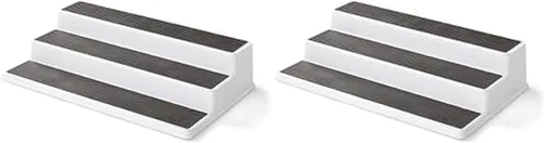 Miniatura 9 de Copco Organizador de especias antideslizante de 3 niveles para armario de cocina o despensa, estante escalonado de 15 pulgadas, blanco/gris, diseño