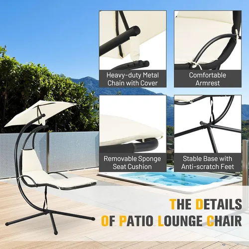 Miniatura 5 de Giantex Tumbona colgante para exteriores, silla hamaca de patio con toldo extraíble, cojín y cuerda anticaída, hamaca colgante de arco para patio
