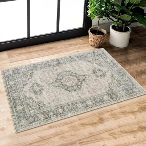 Miniatura 50 de Lahome Alfombra oriental lavable de área pequeña, 2 x 3 pies, para entrada, cocina, ultra fina, suave, tapete antideslizante para puerta de Azul
