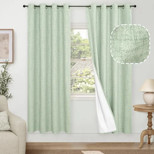 Miniatura 49 de Cortinas Opacas de Lino Azul Bebé para Guardería de 40 Pulgadas de Largo, 2 Paneles, Cortinas Cortas con Aislamiento Térmico Boho de Bloqueo Total