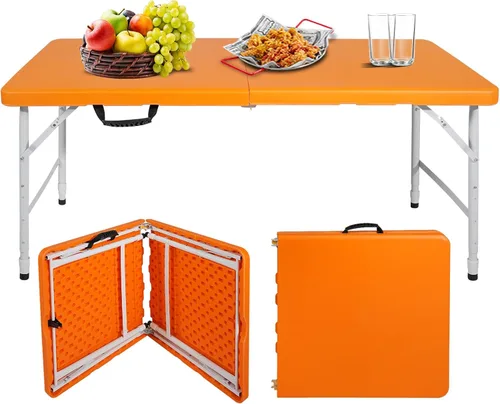 Miniatura 22 de Mesa plegable portátil de plástico de 4 pies/6 pies/8 pies, mesa de picnic y comedor de alta resistencia, color blanco y negro, plegable a la mitad
