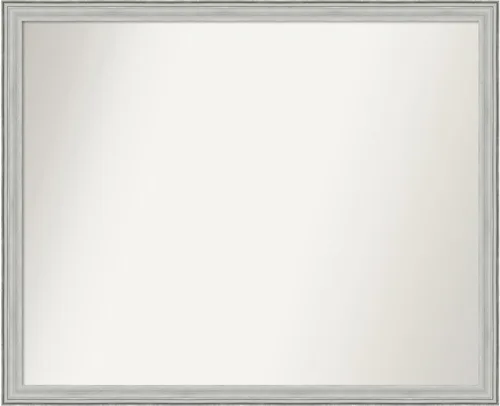 Miniatura 381 de Amanti Art Espejo de baño plateado para sobre fregadero, 25 x 25 pulgadas, espejo de tocador cuadrado estrecho de níquel cepillado, marco de madera