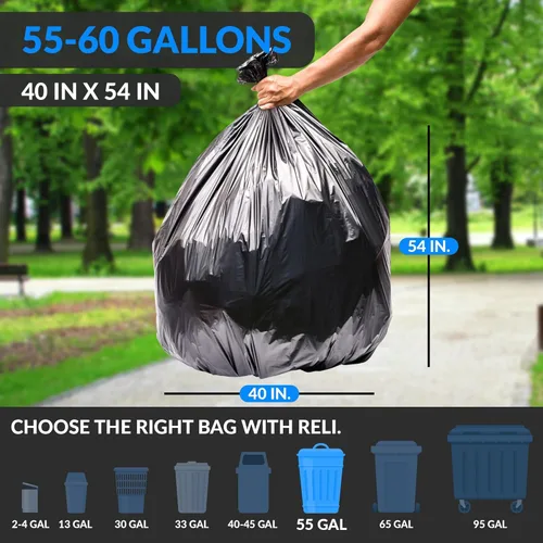 Miniatura 2 de Reli. Bolsas de basura de 55 a 60 galones resistentes 150 unidades 50-60 galones Bolsas de basura negras grandes Fabricadas en Estados Unidos