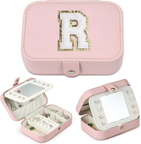 Parima Joyero mediano para niñas, joyero con inicial de viaje para niñas, caja organizadora de joyas mediana Joyero de viaje organizador de joyas