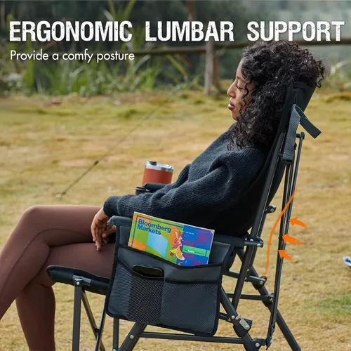Miniatura 8 de Portal Silla de camping con soporte lumbar para adultos, plegable, portátil, respaldo alto, de gran tamaño, 400 libras