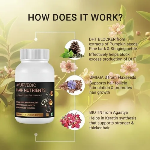 Miniatura 5 de Generic DHT Blocker - Vitaminas ayurvédicas para el cabello, sin gluten a base de plantas, biotina, omega-3 y semillas de lino, controla la caída