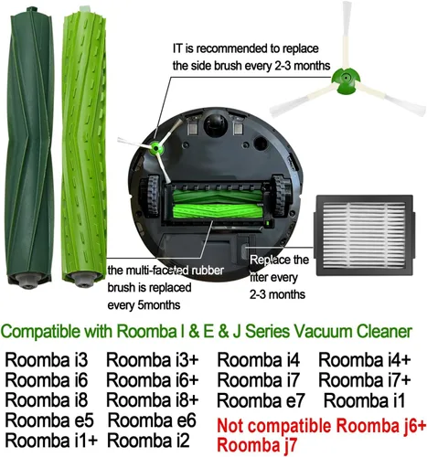 Miniatura 2 de Piezas de repuesto para Roomba iRobot i7 i7+ i3 i3+ i4 i4+ i5 i5+ i6 i6+ i8 i8+ E5 E6 E7 I,E y Plus versión, 1 juego de cepillo de goma, 4 cepillos