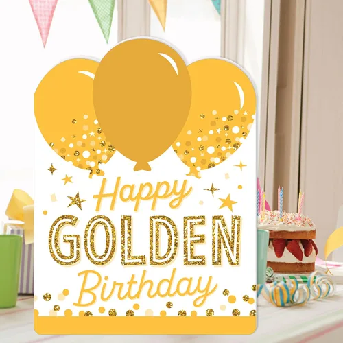 Miniatura 2 de Big Dot of Happiness Golden Birthday – Tarjeta de felicitación gigante de feliz cumpleaños – Tarjeta jumborifica de forma grande – 16.5 x 22 pulgadas