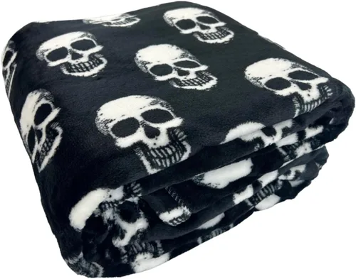 Miniatura 4 de Manta de forro polar de Halloween: calaveras blancas sobre terciopelo negro suave extra grande 70 x 50 para sofá, cama, sillón o dormitorio