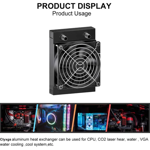 Miniatura 4 de Clyxgs Radiador de refrigeración por agua, radiador intercambiador de calor de aluminio de 8 tubos con ventilador para PC CPU, computadora, sistema