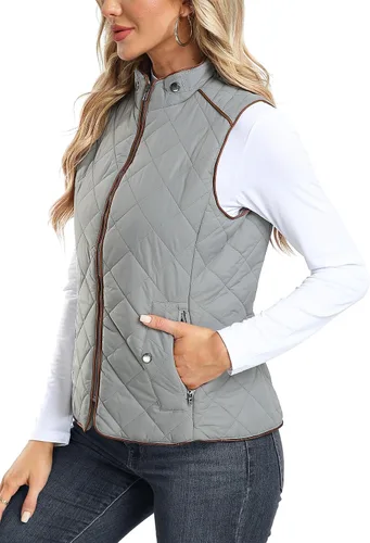 Miniatura 2 de Dilgul Chaleco acolchado para mujer, cuello alto, con cremallera, acolchado ligero y moderno