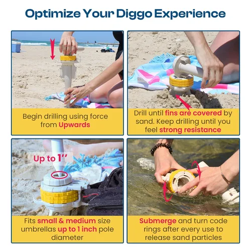 Miniatura 9 de Diggo Anclaje de playa multiusos con cerradura de combinación, seguridad de bolsa antirrobo, estaca de amarre para perros, anclaje de paraguas