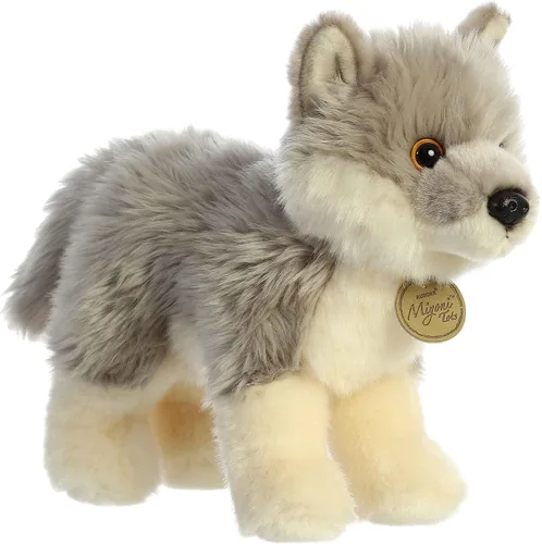 Aurora® - Adorable cachorro de lobo de peluche Miyoni®, detalle realista, compañía entrañable, gris, 10 pulgadas
