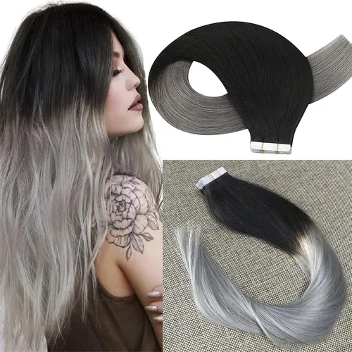 Miniatura 69 de Extensiones de cabello humano Remy con cinta adhesiva sin costuras (16 pulgadas, 10 unidades, rubio ceniza)