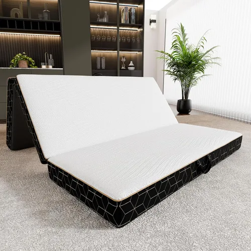 GEMBED Colchón de espuma viscoelástica de tres pliegues tamaño individual, sofá cama plegable portátil de 4 pulgadas con asa y funda lavable, sofá