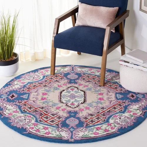 Miniatura 43 de SAFAVIEH Bellagio Collection - Alfombra decorativa de 2 x 3 pies, azul y rosa, hecha a mano de lana de medallón, ideal para zonas de alto tráfico