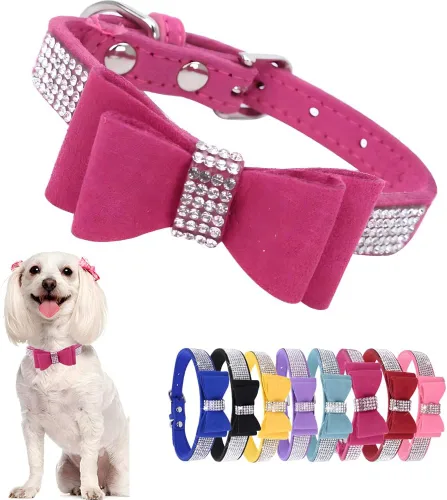 Miniatura 7 de Hotlion Collar con Pajarita de Diamantes de Imitación para Perro, Collar Bonito y Brillante con Cristales de Diamante para Cachorros, Gatito