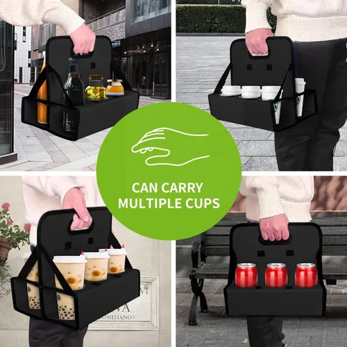 Miniatura 2 de Boczif Cup Caddy - Portabebidas portátil o latas reutilizables, soporte para 6 tazas con asa, se pliega para llevar café, vino, cócteles, asegura