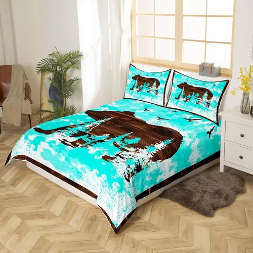 Miniatura 3 de Juego de funda de edredón de oso para niños, juego de ropa de cama de animales salvajes para niños, naturaleza, vida silvestre, oso, pájaro, juego