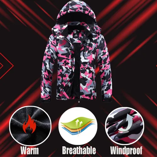 Miniatura 5 de Chaqueta de esquí impermeable para mujer, resistente al viento, cortavientos, abrigo de nieve cálido con capucha