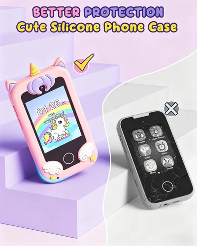 Miniatura 8 de UCIDCI Unicorn - Juguetes de teléfono inteligente para niñas de 3 a 7 años con doble cámara, teléfono para niños pequeños con juegos de aprendizaje