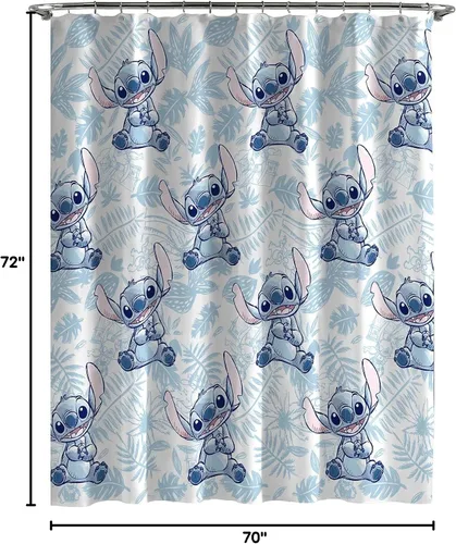 Miniatura 3 de Jay Franco Disney Lilo & Stitch - Cortina de ducha de tela para niños con gafas de sol y surf, con Stitch, 70 x 72 pulgadas, ganchos y varilla