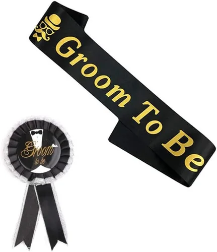 Hongkai Kit de banda y pin de insignia, banda negra de la sación y el novio para ser premio, broche para fiesta, compromiso, celebración,