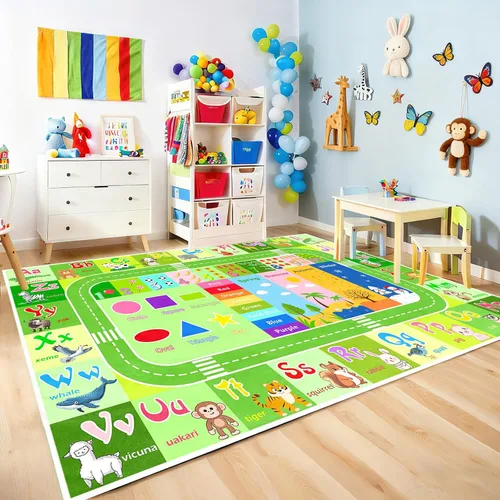 Miniatura 10 de BATATADOCE Alfombra de alfabeto para salón de clases - Alfombras ABC para sala de juegos de niños, alfombra educativa para aprender el alfabeto