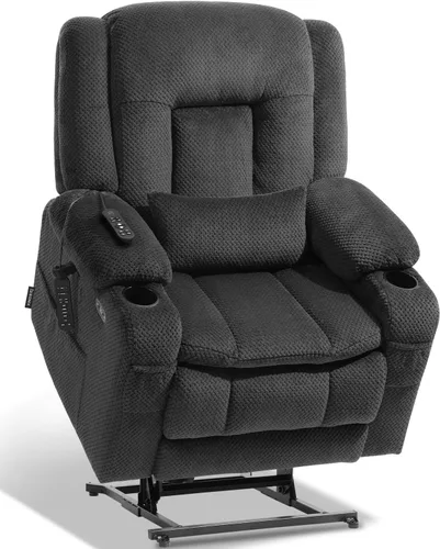 EONIX Sillón reclinable Lay Flat Power Lift con calor y masaje, silla eléctrica de elevación de doble motor para ancianos para recuperación Gris