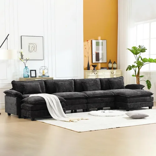 Miniatura 76 de Oprisen Sofá Seccional Modular, Cómodo Cloud Couch Sofá Seccional, Sofá Cama de Chenilla con Asiento Profundo con Almohadas Decorativas para Sala