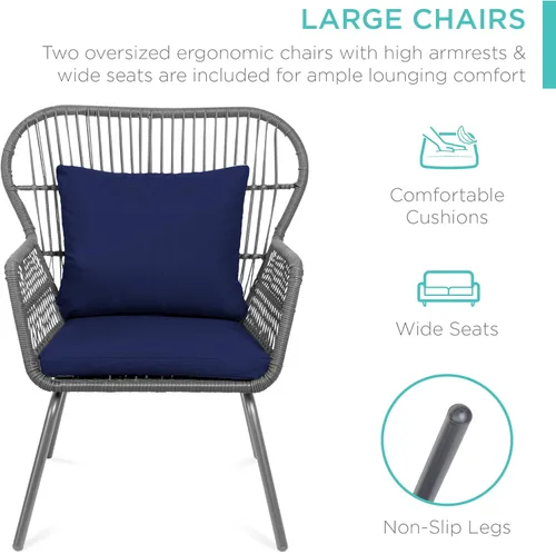 Miniatura 2 de Best Choice Products Juego de 3 piezas para conversación de patio, muebles de mimbre para todo tipo de clima para porche, patio trasero con 2 sillas