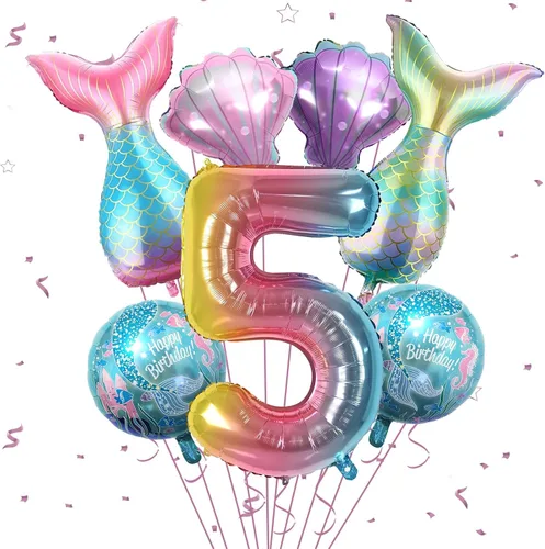 Miniatura 17 de Decoraciones de cumpleaños de sirena para la 7ª niña, kit de globos rosa y azul, globos de cola de mar para niñas, fiesta de sirena, baby shower
