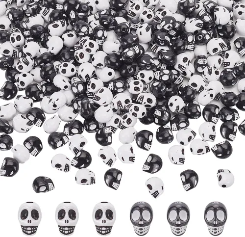 arricraft 200 Piezas Cuentas Acrílicas de Calavera, 2 Colores Cuentas Espaciadoras de Calavera con Agujeros Cuentas Acrílicas Opacas Accesorios de