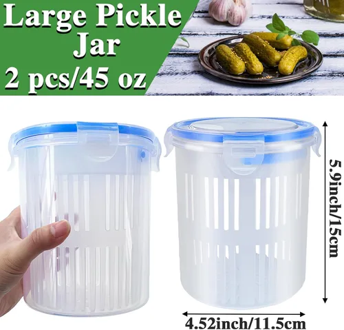 Miniatura 2 de 2 piezas de frascos para pepinillos con colador, frasco grande para pepinillos de 45 oz a prueba de fugas con tapa Lock It, contenedor
