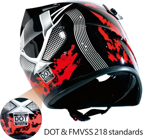 Miniatura 3 de Casco de motocross DOT Dirtbike ATV Motocicleta Bicicleta de Montaña Casco de cara completa con gafas y guantes, máscara rojo brillante Tormenta S