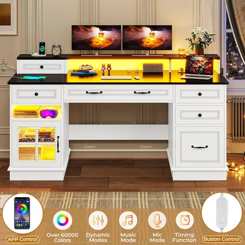 Miniatura 4 de BTHFST Escritorio ejecutivo con cajón de archivos, escritorio para computadora con soporte para monitor, escritorio de oficina en casa con cajones
